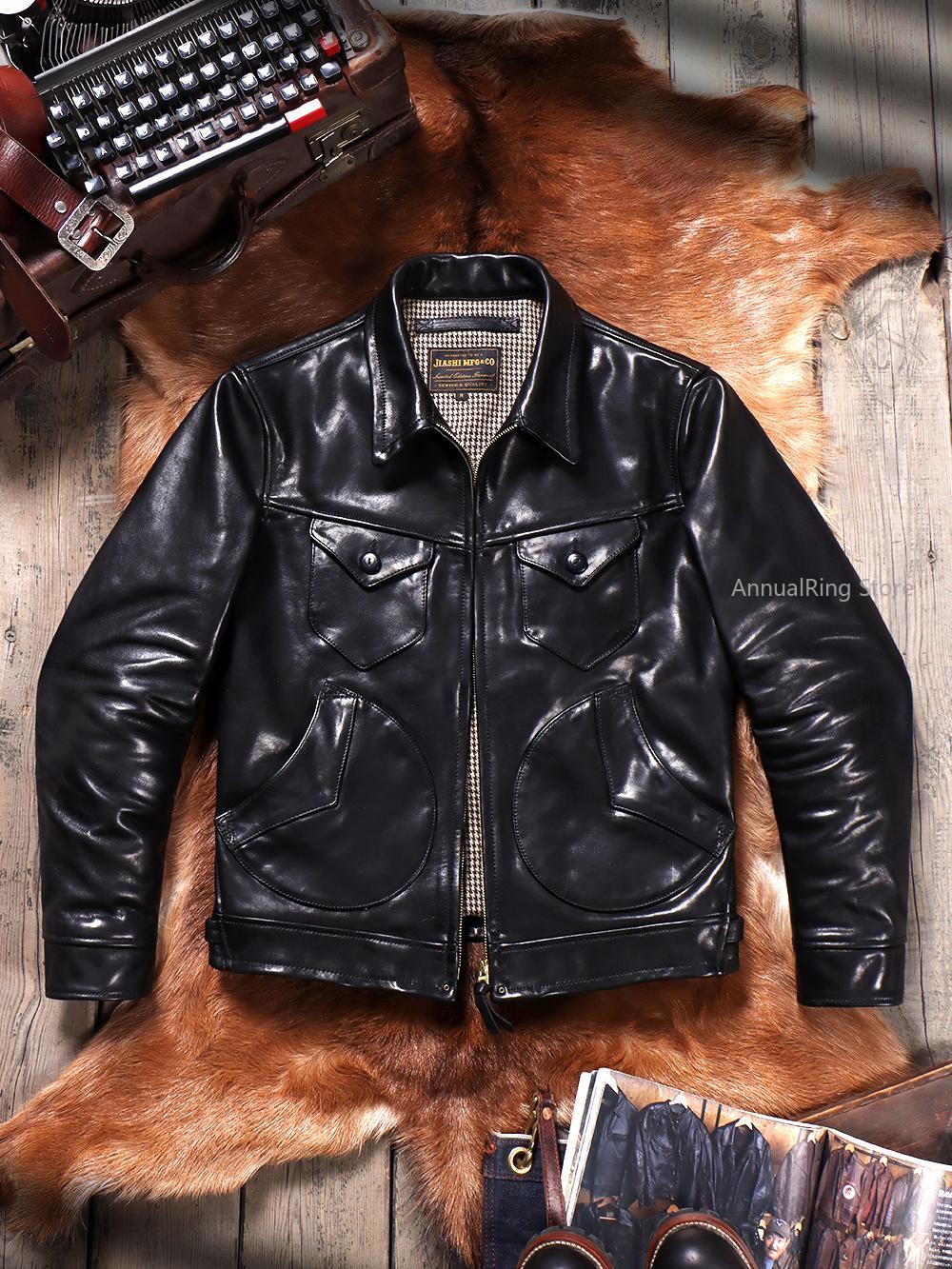 Men'S Fashion Leather Jacket - Full Grain Batik Vegetable Tanned Cowhide