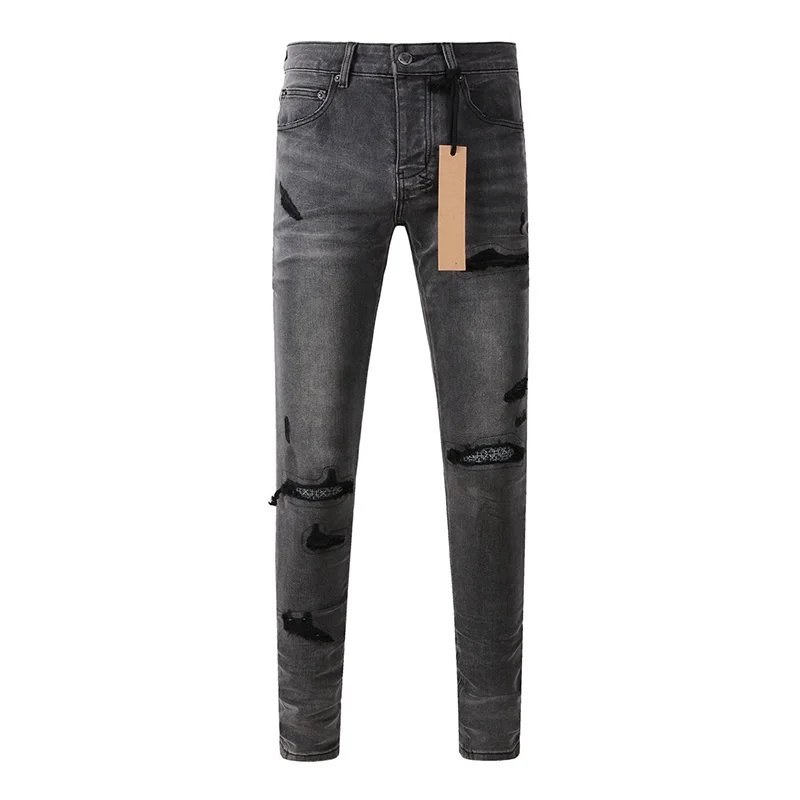 Skinny Jeans Ripped - Men's High Street Distressed Ash Gray