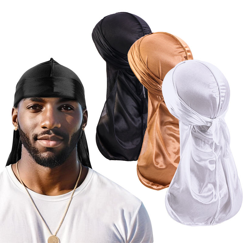 Men'S Fashion With Hat - 3PCS/LOT Long Durag Silk Satin Bandanas