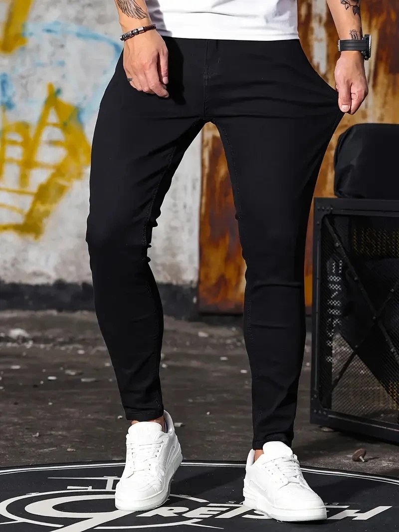 Skinny Jeans Ripped - Men Jeans Skyblue Black Zipper Stretch