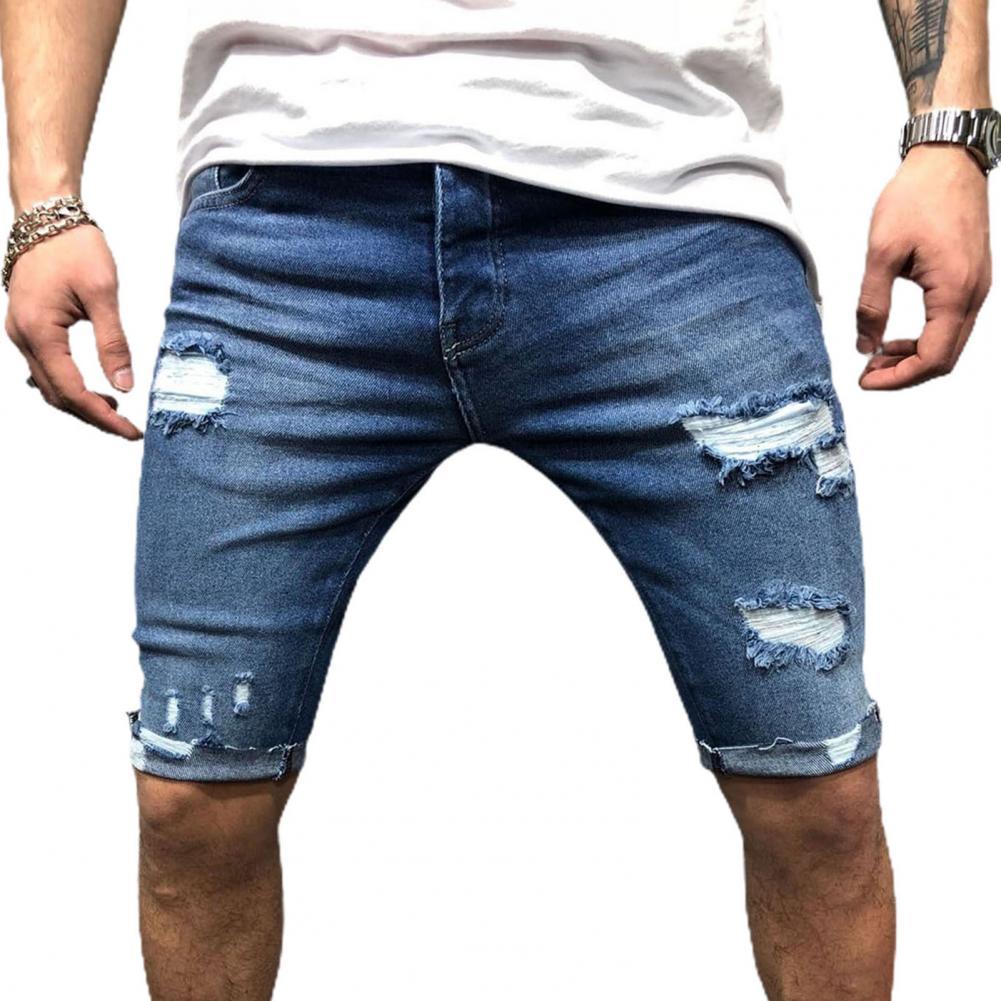 Skinny Jeans Ripped - Men Short Jeans Denim Tight Shorts