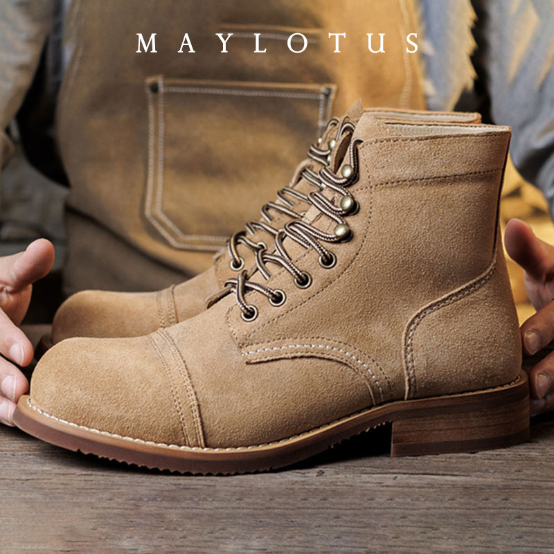 Fashion Men'S Boots - Suede Boot Goodyear-Welted Motorcycle Rugged Heritage