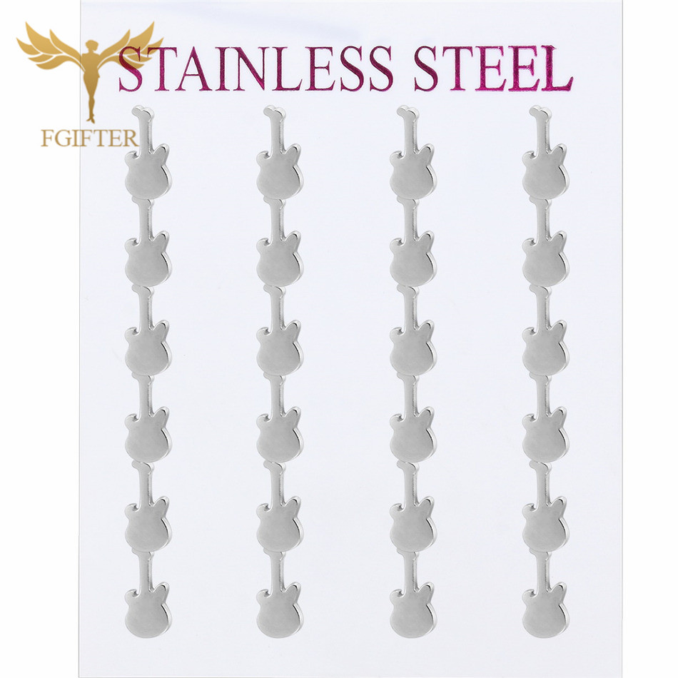 Mens Fashion Store - 12 Pairs Music Guitar Earrings for