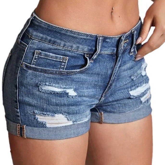 High Waist Washed Denim Shorts - Skinny Jeans Ripped recension och pris