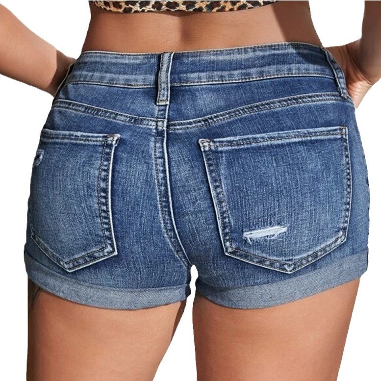 High Waist Washed Denim Shorts - Skinny Jeans Ripped recension och pris