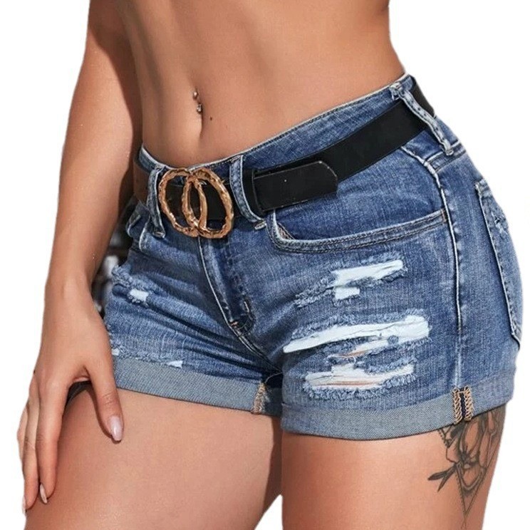 High Waist Washed Denim Shorts - Skinny Jeans Ripped recension och pris
