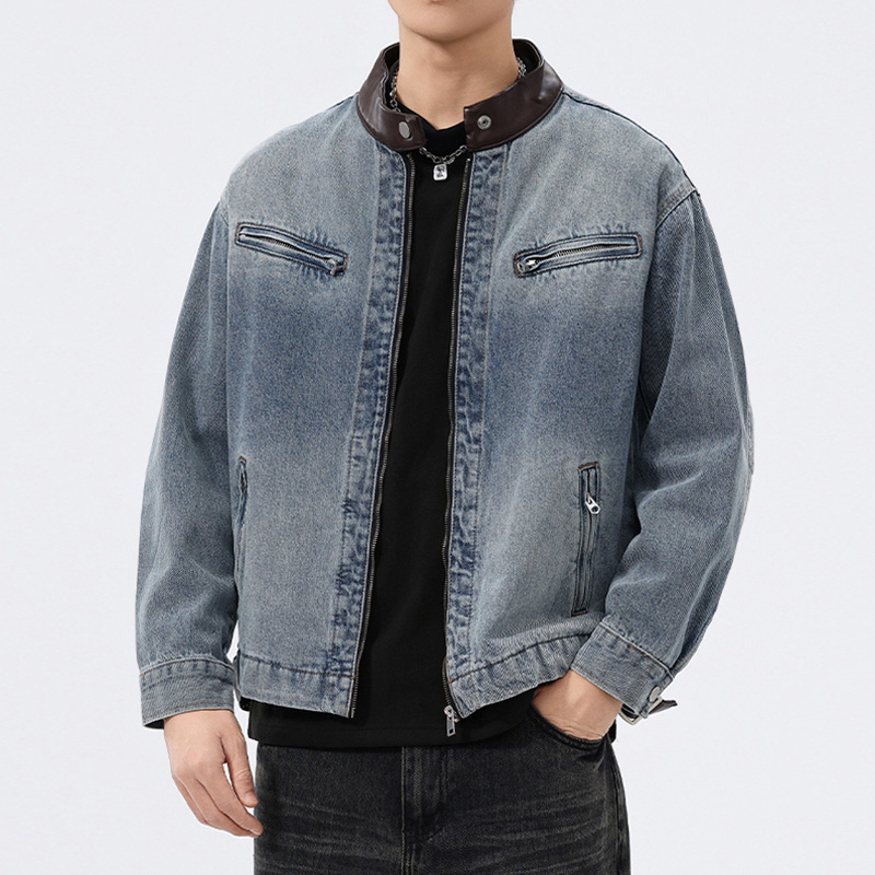 Stand Leather Collar Denim Jac - Men'S Fashion Leather Jacket recension och pris