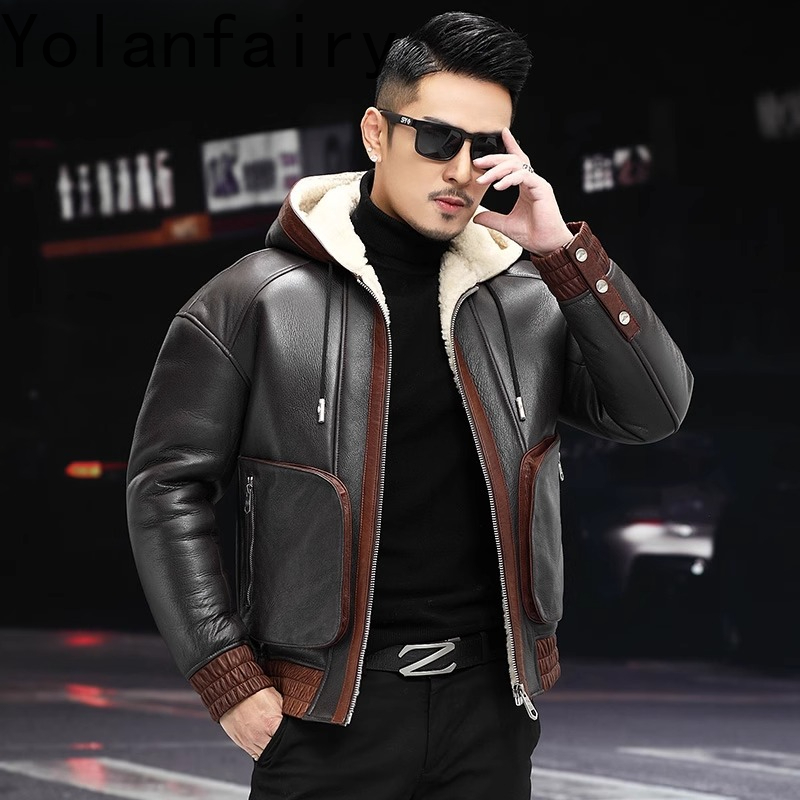YOLANFAIRY Natural Wool Fur Co - Men'S Fashion Leather Jacket recension och pris