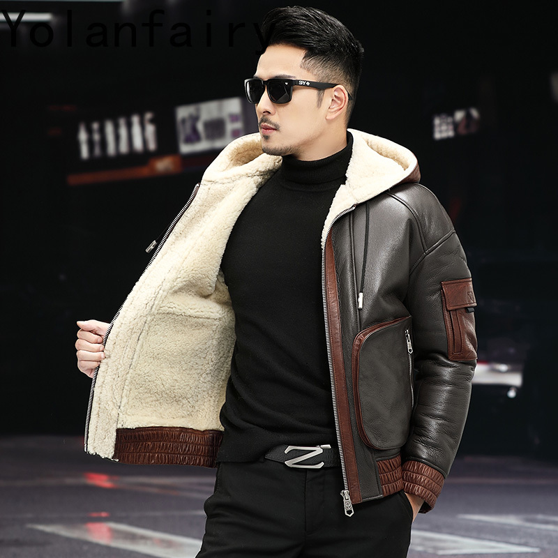 YOLANFAIRY Natural Wool Fur Co - Men'S Fashion Leather Jacket recension och pris