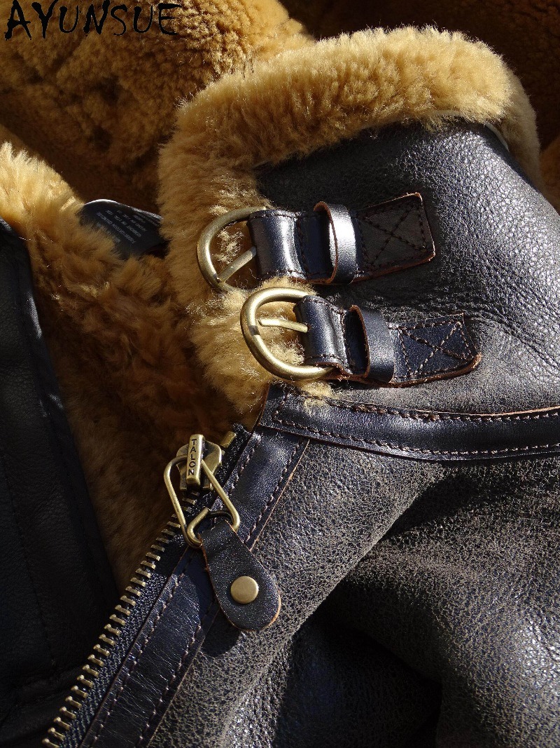 AYUNSUE Natural Wool Fur Coat  - Men'S Fashion Leather Jacket recension och pris