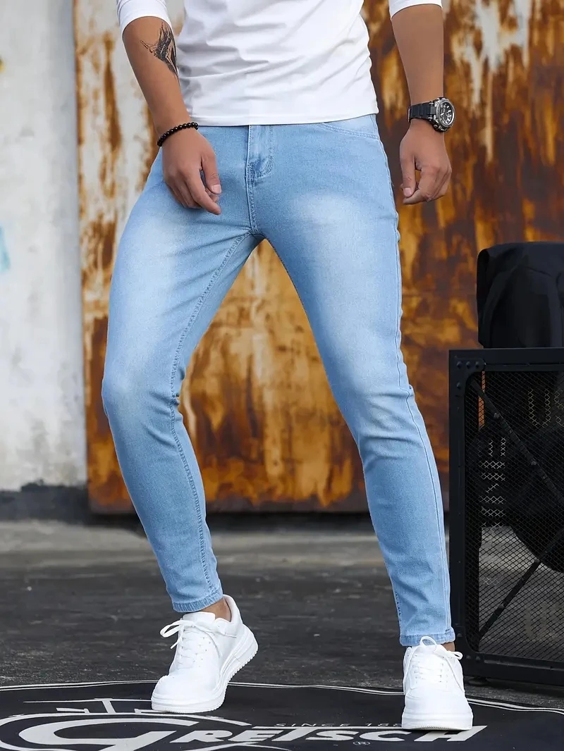 Men Jeans Skyblue Black Zipper - Skinny Jeans Ripped recension och pris