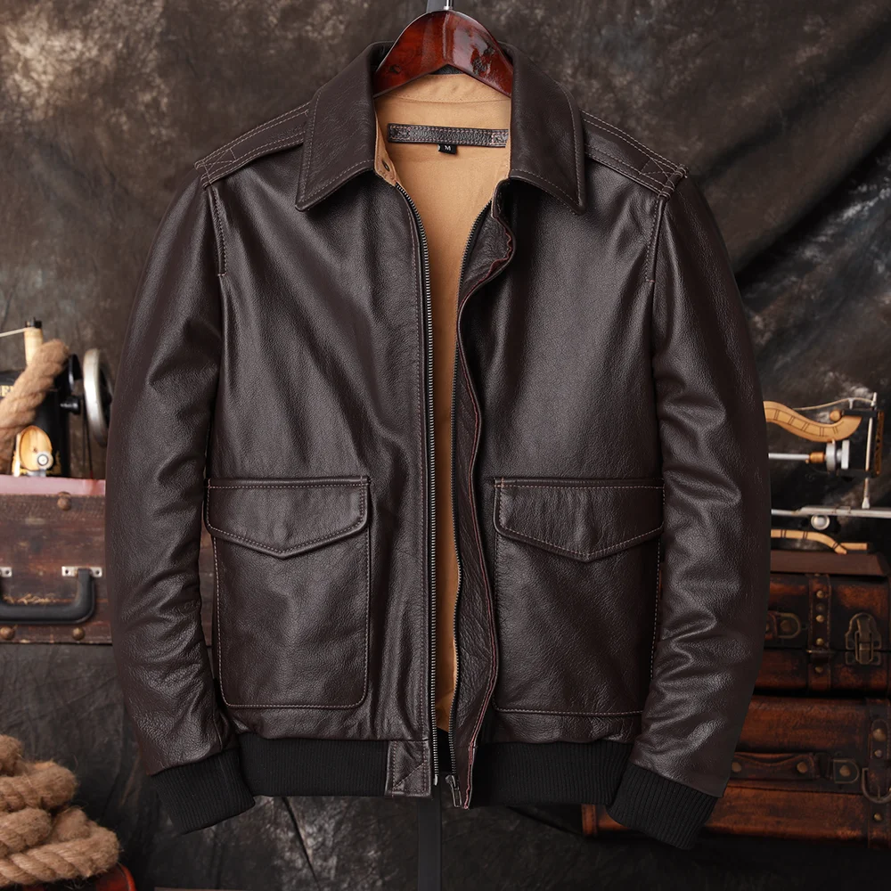 Bomber A2 Pilot Genuine Leathe - Men'S Fashion Leather Jacket recension och pris