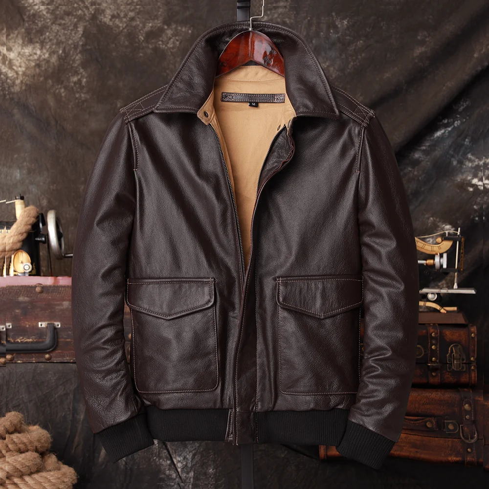 Bomber A2 Pilot Genuine Leathe - Men'S Fashion Leather Jacket recension och pris