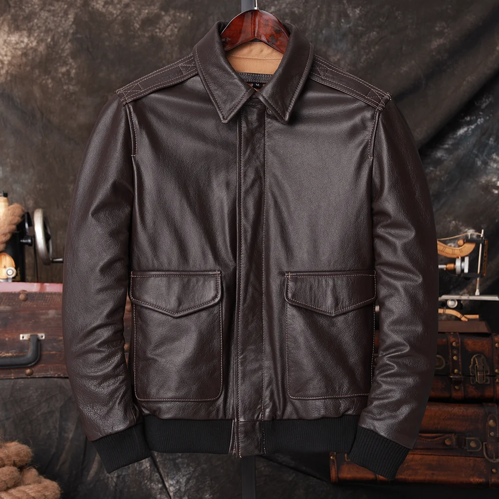 Bomber A2 Pilot Genuine Leathe - Men'S Fashion Leather Jacket recension och pris
