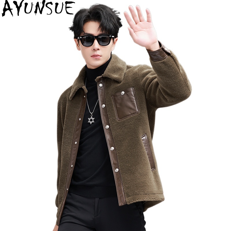 AYUNSUE 100% Wool Coat for Men - Men'S Fashion Leather Jacket recension och pris