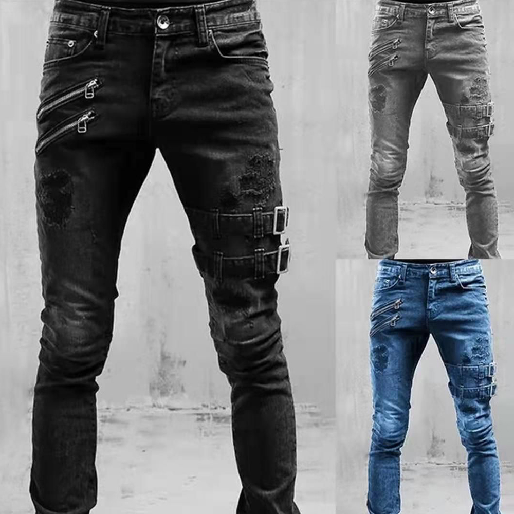 Retro Moto Biker Straight Elas - Skinny Jeans Ripped recension och pris