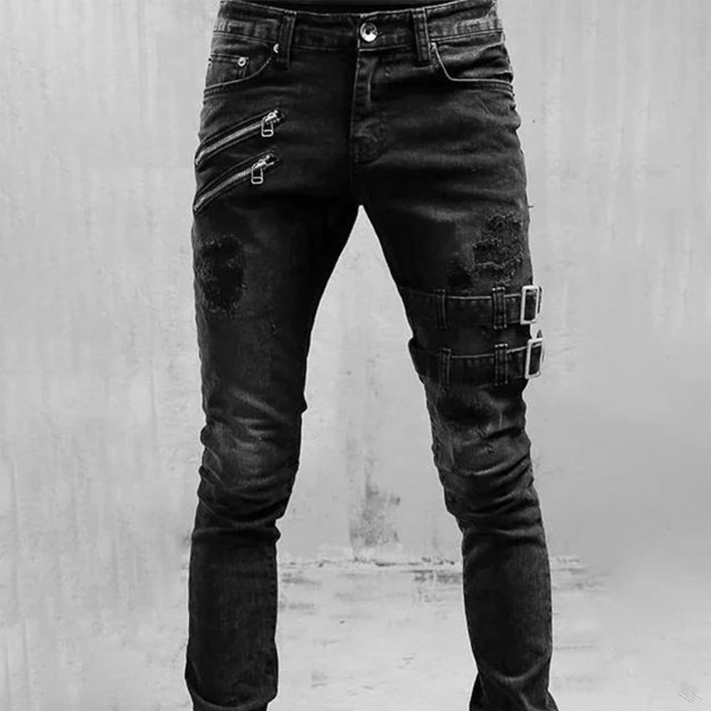 Retro Moto Biker Straight Elas - Skinny Jeans Ripped recension och pris