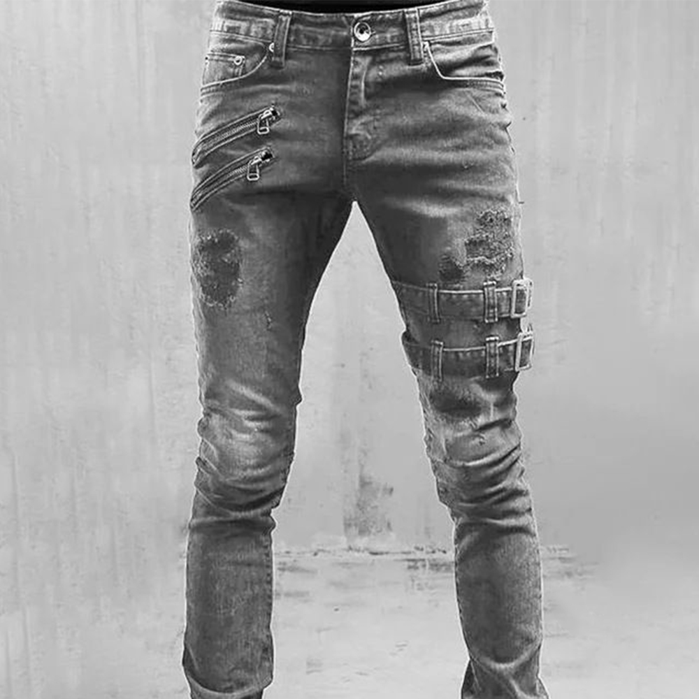 Retro Moto Biker Straight Elas - Skinny Jeans Ripped recension och pris