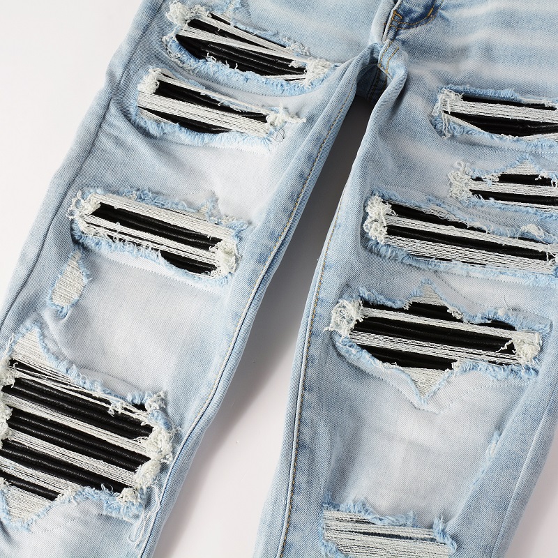 Men Black Pleated Patch Biker  - Skinny Jeans Ripped recension och pris